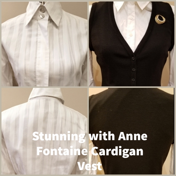 Anne Fontaine Classic White Alternating White Stripe Hidden Button Down Shirt - Picture 14 of 14